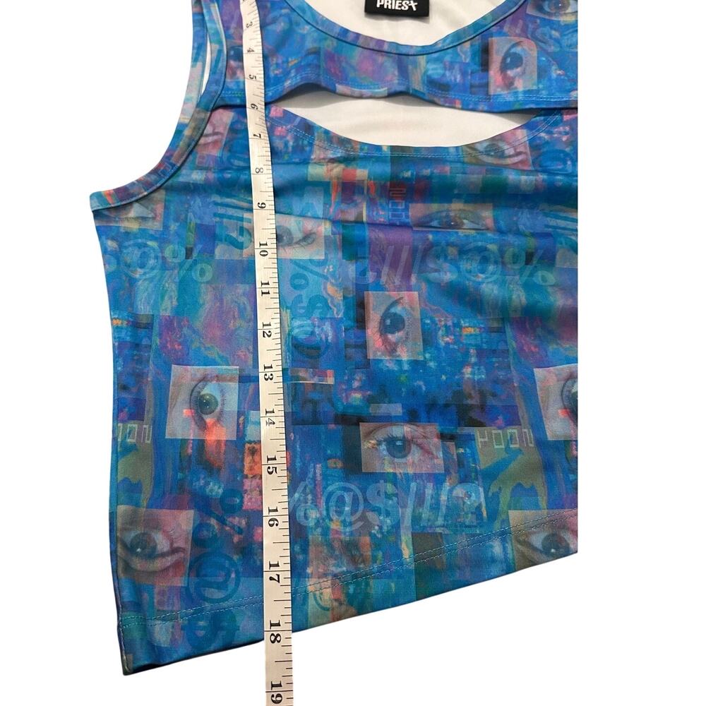 The Ragged Priest Digital Eye Print Cut Out Tank Top Blue Grunge Crop Top, 8 - Picture 7 of 8